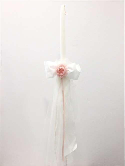 BAPTISM CANDLE WITH BOW AND TULLE