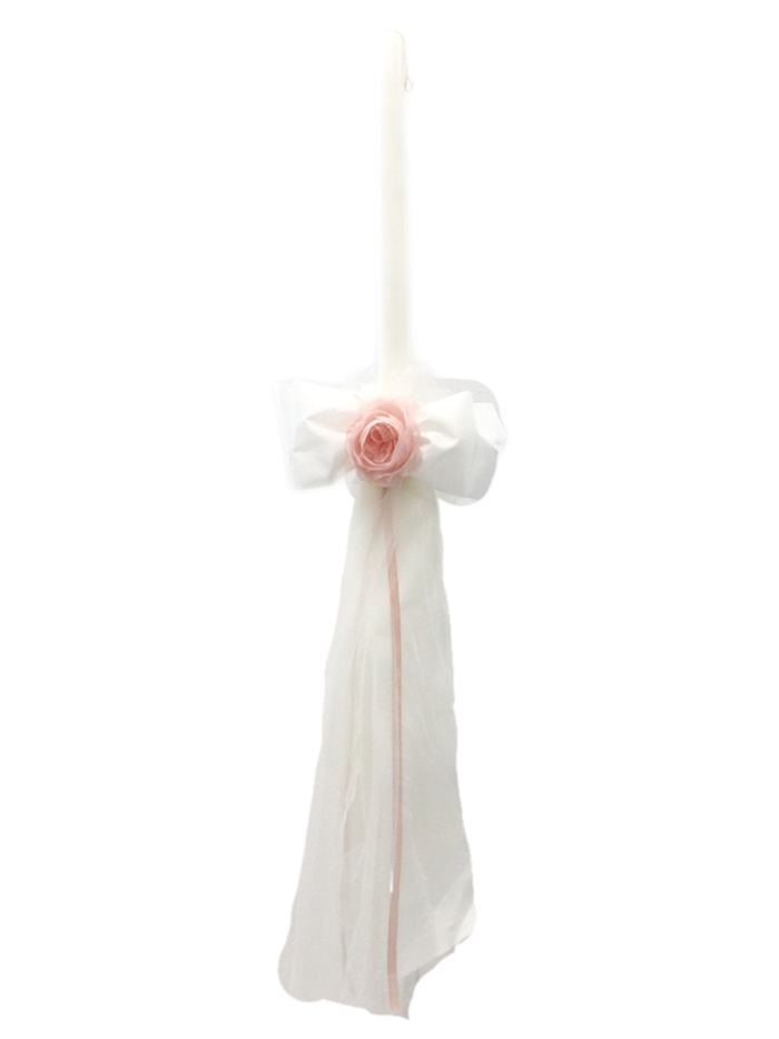 BAPTISM CANDLE WITH BOW AND TULLE