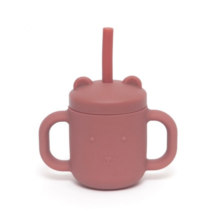 SILICONE STRAW CUP ROSE PETIT MONKEY