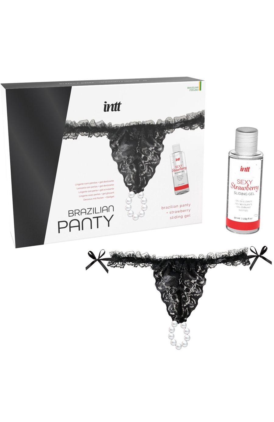 BLACK BRAZILIAN PANTY WITH PEARLS AND SLIDING GEL 50ML