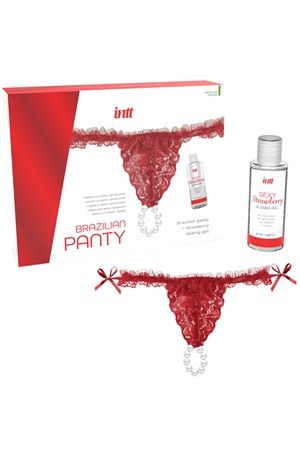 RED BRAZILIAN PANTY WITH PEARLS AND SLIDING GEL 50ML